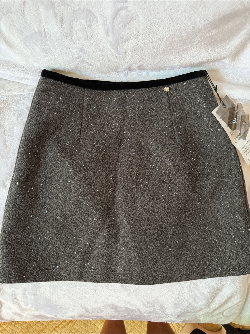 Sparkle Embellished Gray Wool-Blend Mini Skirt